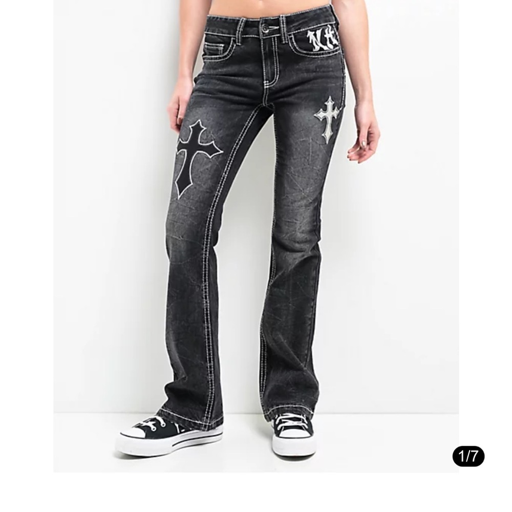 Mid rise cross Black Embellished bootcut Jeans
